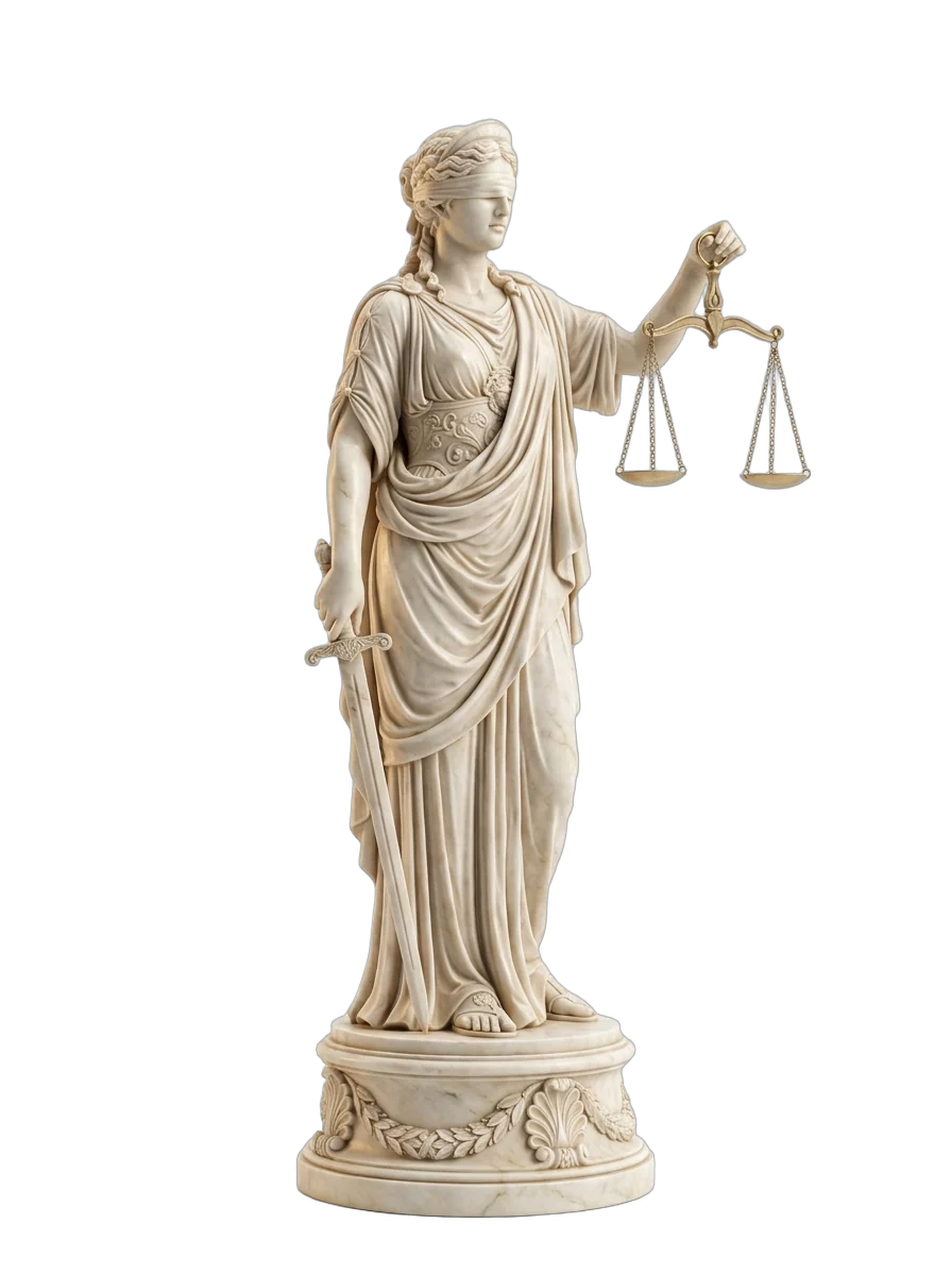 Estátua clássica da Justiça em mármore claro